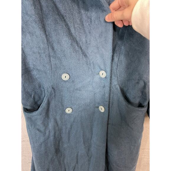 VTG John Weitz Size 12 Aqua Teal Blue Wool Button Over Pea Coat Double Breasted - Picture 2 of 13